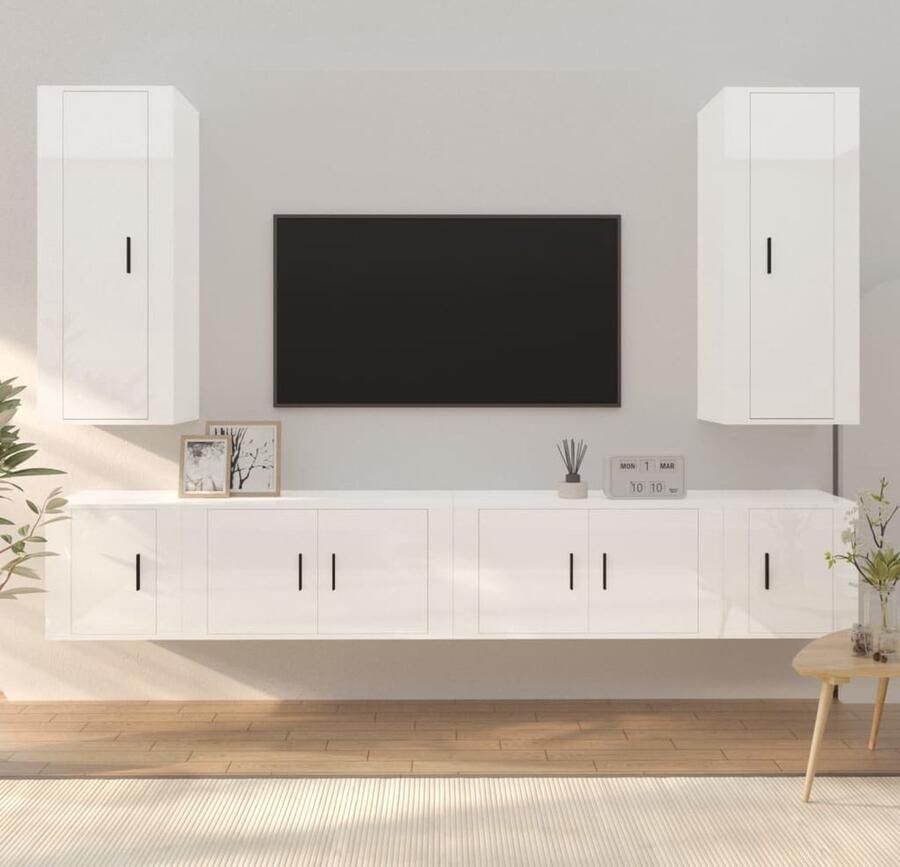 VidaXL 6-delige Tv-meubelset hoogglans wit TV Kast Salontafel Houten Tv-kast Houtsoort White Furniture Living Room Furniture Modern Tv Stand - Foto 2