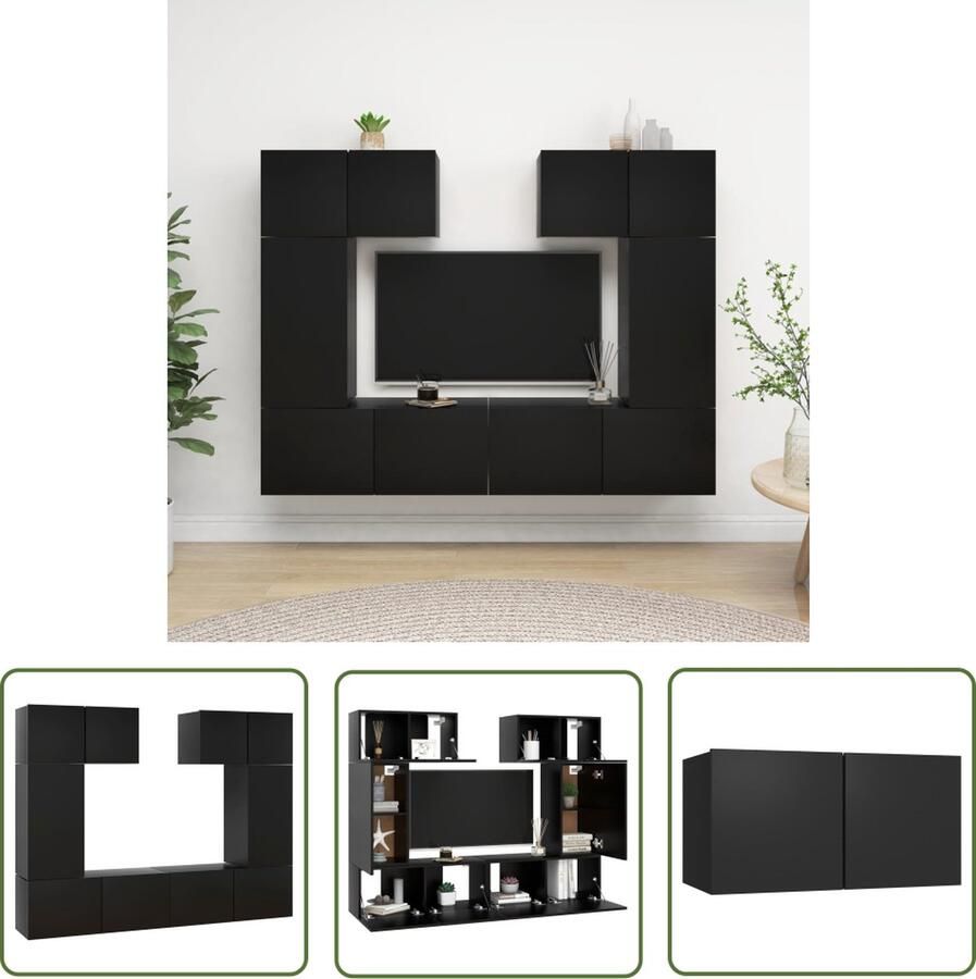 The Living Store Televisiewandmeubelset Zwart Spaanplaat 60x30x30cm 30.5x30x60cm 80x30x30cm Televisiescherm Meubel Wandmontage Kast Tv Stand Salontafel Media Kast - Foto 2