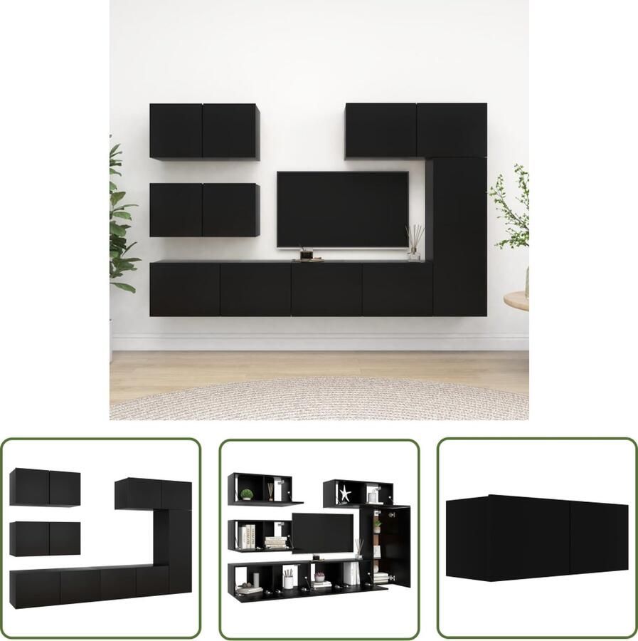 The Living Store Televisiemeubelset Spaanplaat Zwart 3x 80x30x30cm + 1x 30.5x30x90cm + 2x 60x30x30cm Televisieschermen Tv-meubel Tv-standaard Woonkamerinrichting Mediastand - Foto 2