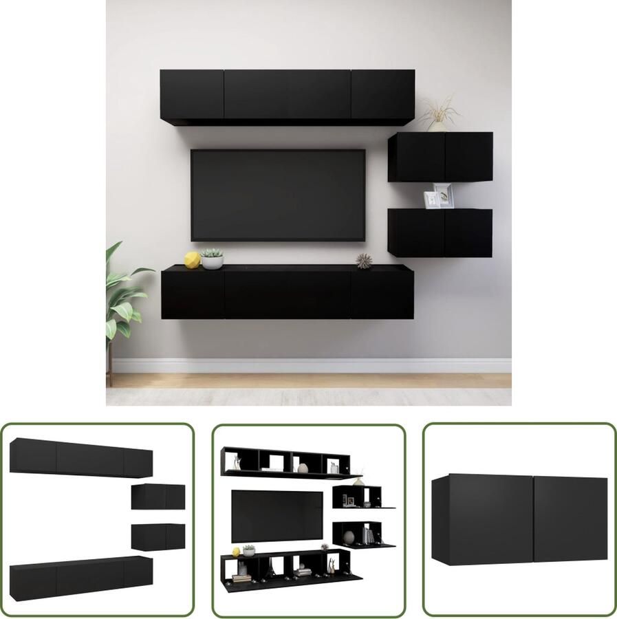 The Living Store tv-meubelset hangende tv-kasten materiaal- spaanplaat kleur- zwart montage vereist Tv Meubels Tv Kasten Wandmontage Tv Houten Tv Stand Zwart Tv Meubel - Foto 2