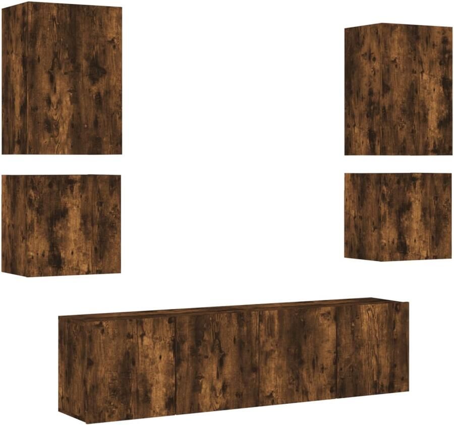 The Living Store 6-delige Tv-wandmeubelset bewerkt hout gerookt eikenkleurig Tv-wandmeubel Tv-wandmeubelen Tv-meubel Zwevend Tv Meubel - Foto 2