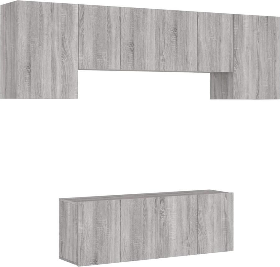 The Living Store 6-delige Tv-wandmeubelset bewerkt hout grijs sonoma Tv-wandmeubel Tv-wandmeubelen Tv-meubel Zwevend Tv Meubel - Foto 2