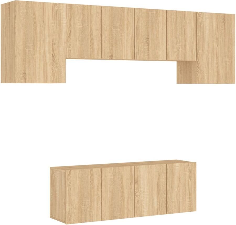 The Living Store 6-delige Tv-wandmeubelset bewerkt hout sonoma eikenkleurig Tv Wandmeubel Houten Tv Kast Sonoma Eiken Wandmontage Opbergkast
