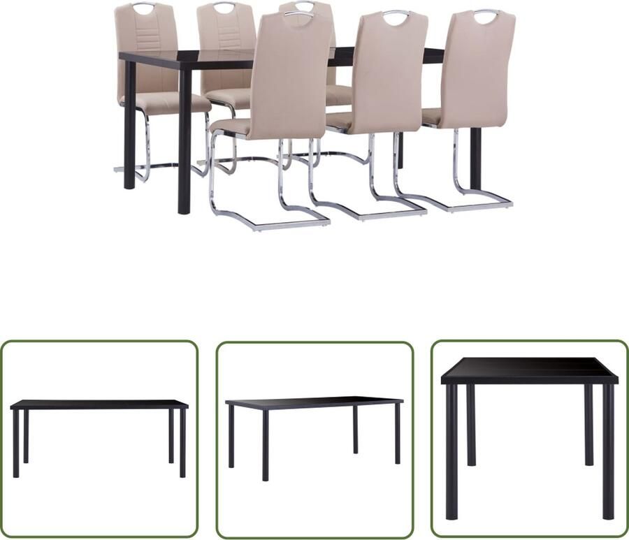 The Living Store Eettafelset Zwart Gehard Glas Metalen Frame 180 x 90 x 75 cm 6 Stoelen Eetkamerset Eettafels Dining Set Salontafel Meubels