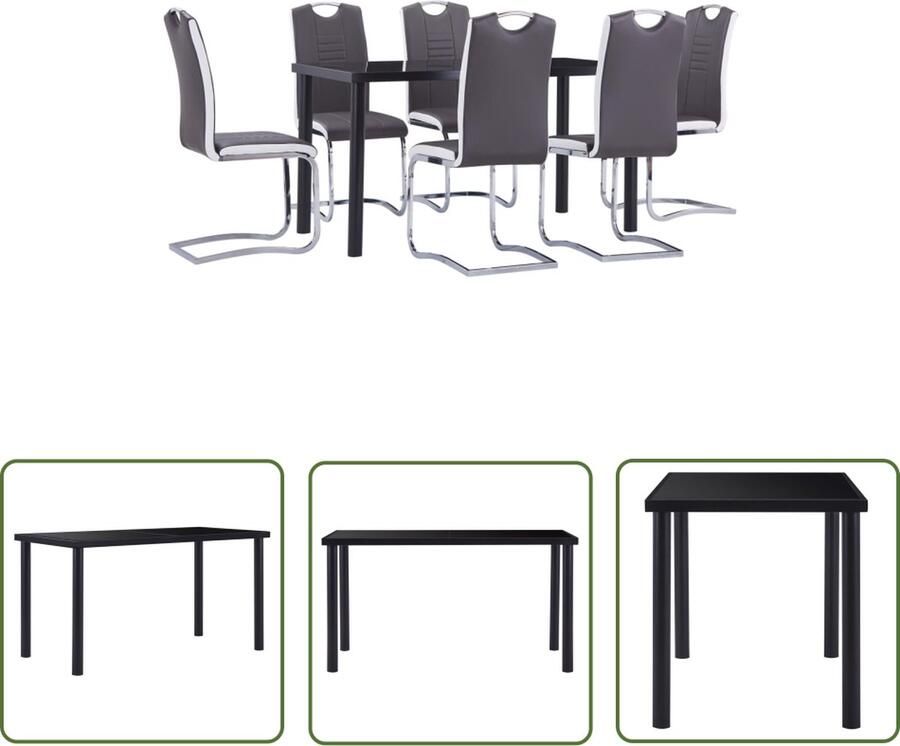 The Living Store Eetset Modern Zwart Tafel 140x70x75cm Stoelen Grijs Kunstleer Staal Eetkamerset Moderne Eettafel Kunstlederen Stoelen Zwarte Tafel Grijze Stoelen