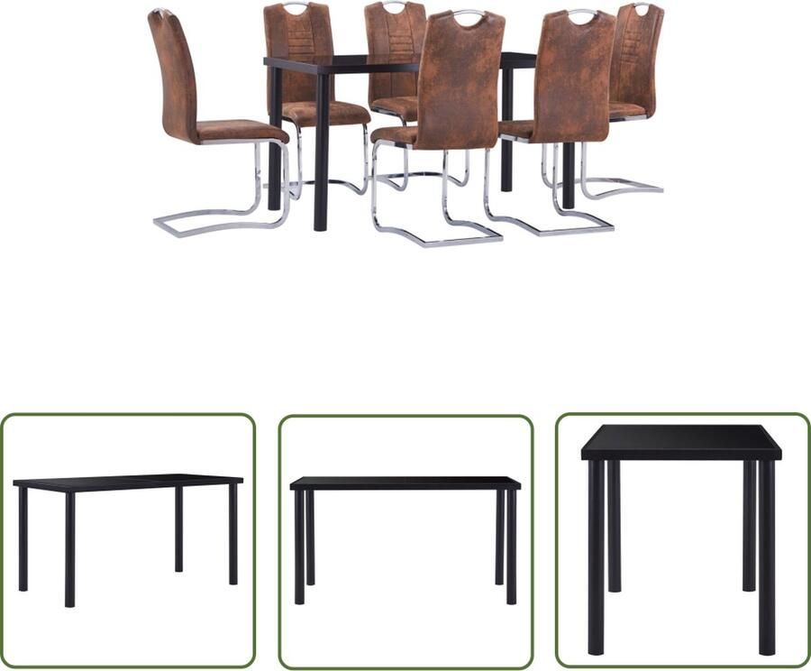 The Living Store Eettafelset Tafel 140x70x75 cm Stoel bruin Kunstsuède 42x52x100 cm Eetkamerset Eettafel Eetkamerstoel Bruine Stoel Zwarte Tafel