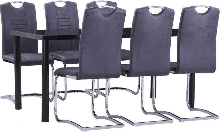 VidaXL 7-delige Eethoek Kunstsuède Grijs Eettafel Set Eetsalon Salontafel Eetkamer Meubilair Dining Set
