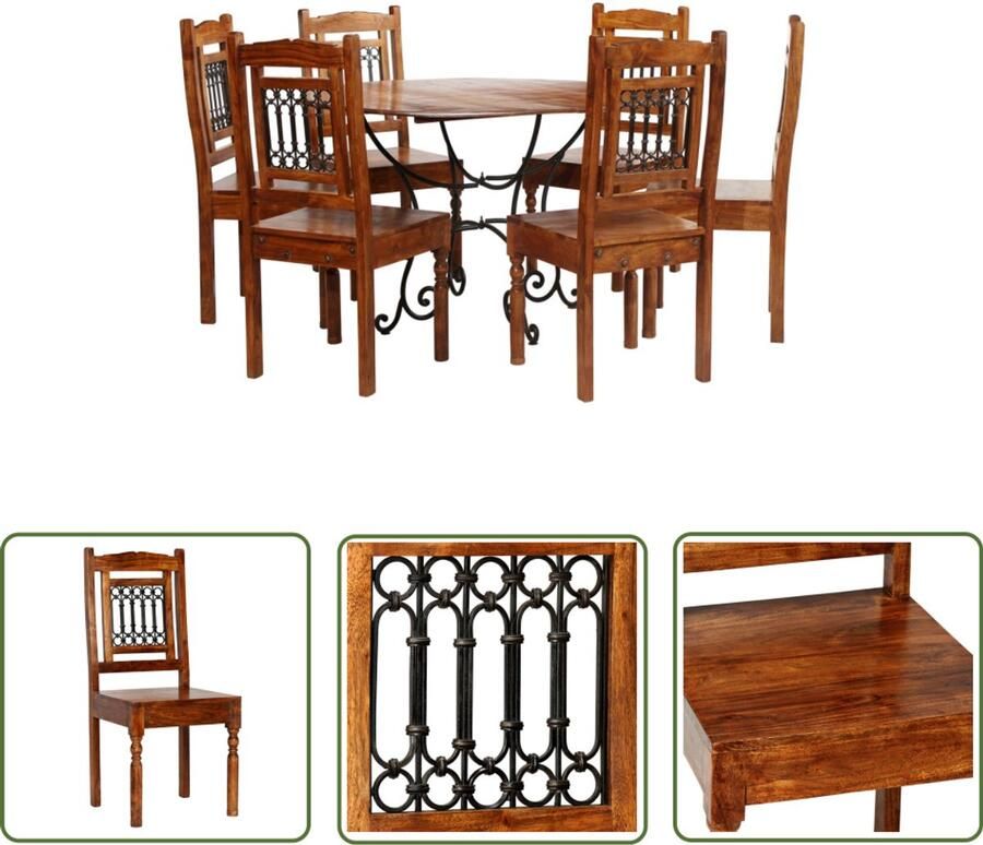 The Living Store 7-delige Eettafelset massief acaciahout Eettafelset Acacia Houten Meubels Eetkamertafel Dining Table Salontafel