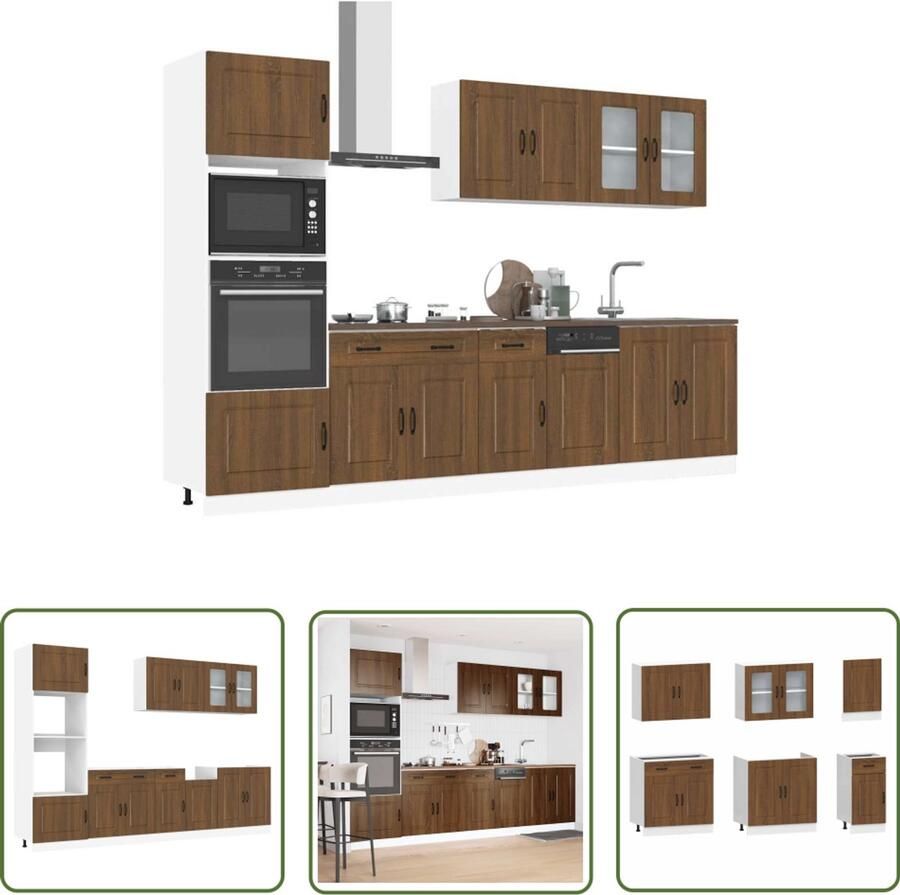 The Living Store 7-delige Keukenkastenset Kalmar bewerkt hout bruin eikenkleur Keuken Kast Houten Keuken Keukenkasten Set Bruine Eiken Meubels Opslagoplossing Keuken