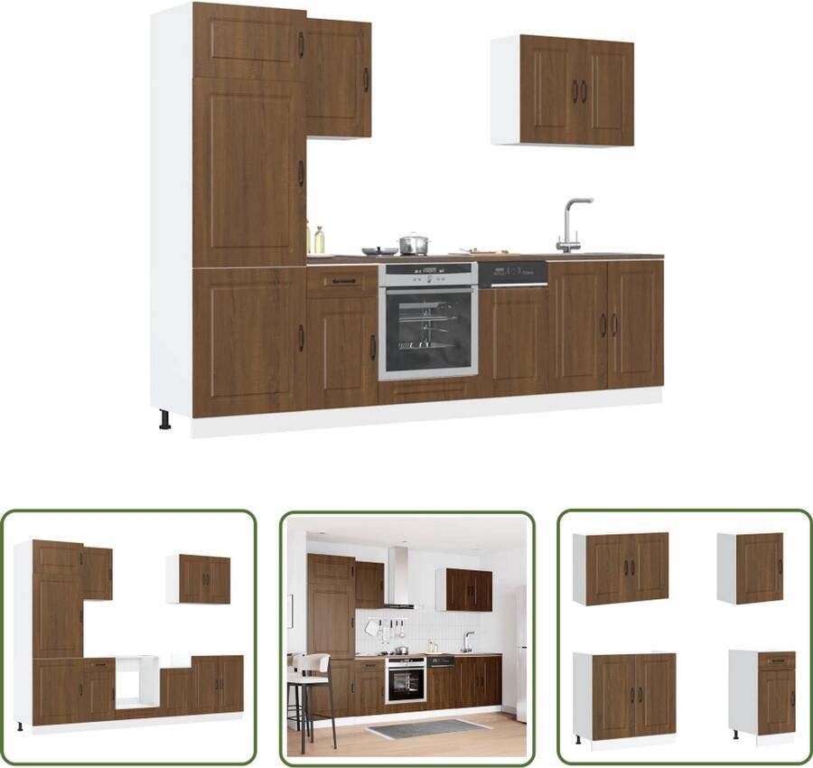 The Living Store 7-delige Keukenkastenset Kalmar bewerkt hout bruin eikenkleur Keuken Kast Set Houten Keukenkasten Bruine Eiken Meubels Opslagoplossing Keuken Verstelbare Poten