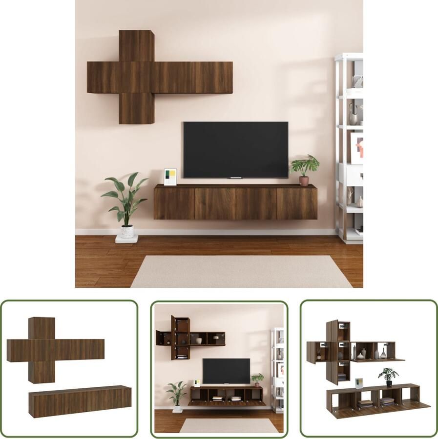 The Living Store Televisiemeubelset Bruineiken 4x 30.5x30x30 cm 3x 80x30x30 cm Televisieserie Tv Kast Houten Tv Stand Wandmontage Tv Unit Bruine Eiken Meubilair - Foto 2
