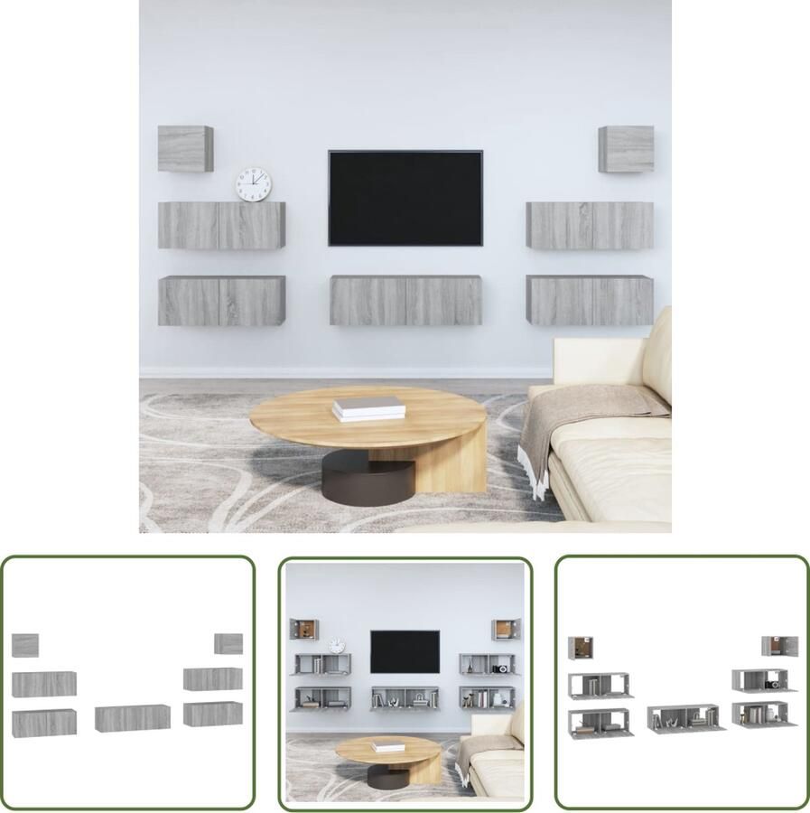 The Living Store Televisiekastenset Klassiek TV-meubel 80x30x30 cm 100x30x30 cm 30.5x30x30 cm Kleur- Grijs Sonoma Eiken Televisiesecretaris Tv Kast Salontafel Houten Meubilair Grijze Meubels - Foto 2