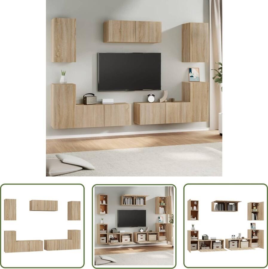The Living Store TV Meubelset Sonoma Eiken 3x 80x30x30cm 4x 30.5x30x60cm TV Kast Salontafel Houten Tv Stand Tv Meubelset Wandmontage - Foto 2