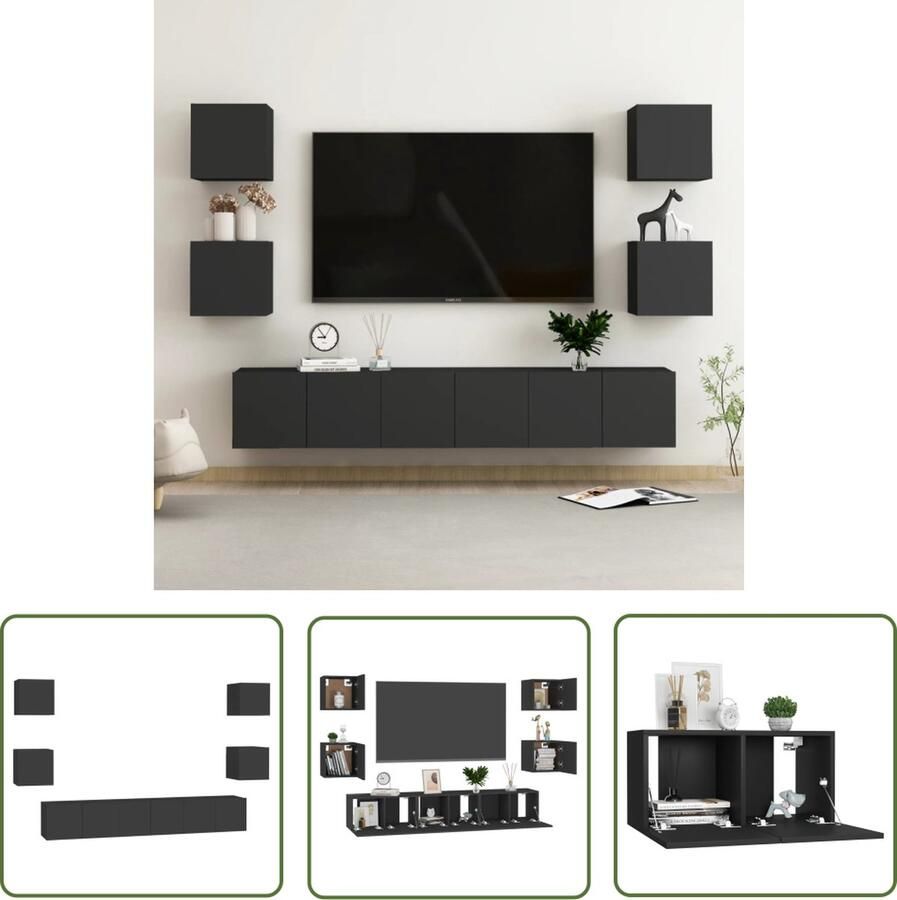 The Living Store Televisiemeubel TV-meubels 60 x 30 x 30 cm en 30.5 x 30 x 30 cm Zwart spaanplaat Tv Kast Tv Meubel Salontafel Mediabox Wandkast - Foto 2