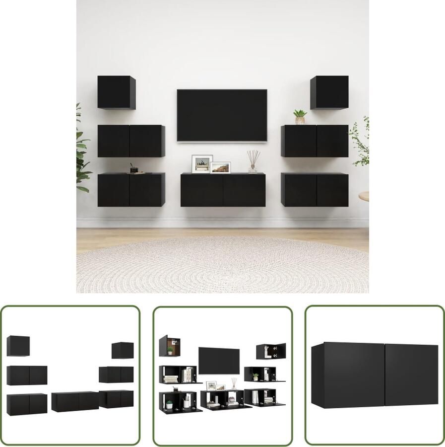 The Living Store Televisiemeubelset Hangend Spaanplaat Zwart 60x30x30 cm 80x30x30 cm 30.5x30x30 cm Tv Kast Tv Meubel Wandmontage Tv Unit Media Kast - Foto 2
