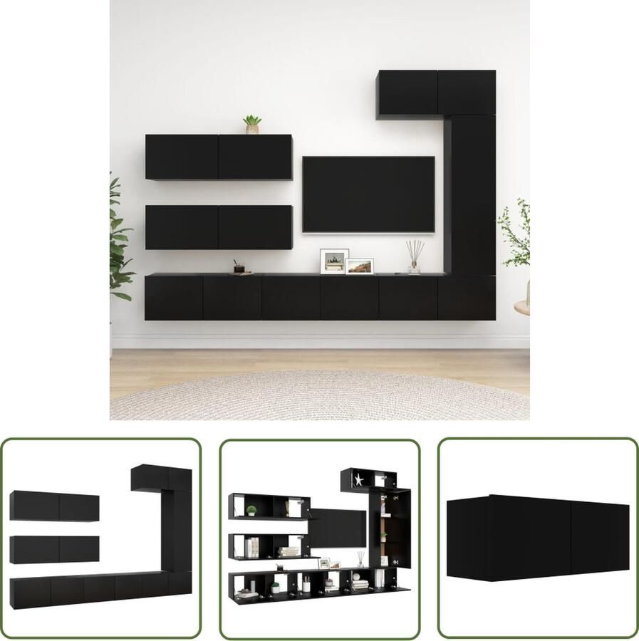 The Living Store Hangende TV-meubelset Spaanplaat Zwart maten Stevig en duurzaam Tv-meubel Tv-kast Wandmontage Zwarte Tv-kast Boekenplank - Foto 2