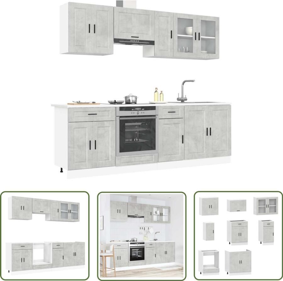 The Living Store 8-delige Keukenkastenset Kalmar bewerkt hout betongrijs Keukenkasten Houten Keukenkasten Betonnen Grijze Keukenkasten Kookeiland Kast Keukenopstelling