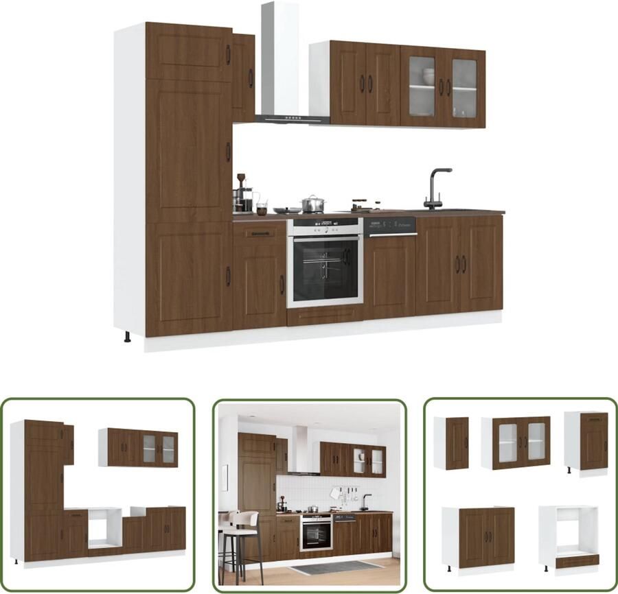 The Living Store 8-delige Keukenkastenset Kalmar bewerkt hout bruin eikenkleur Keuken Kast Keukenkastenset Houten Keuken Bruine Eiken Keuken Kalmar Serie