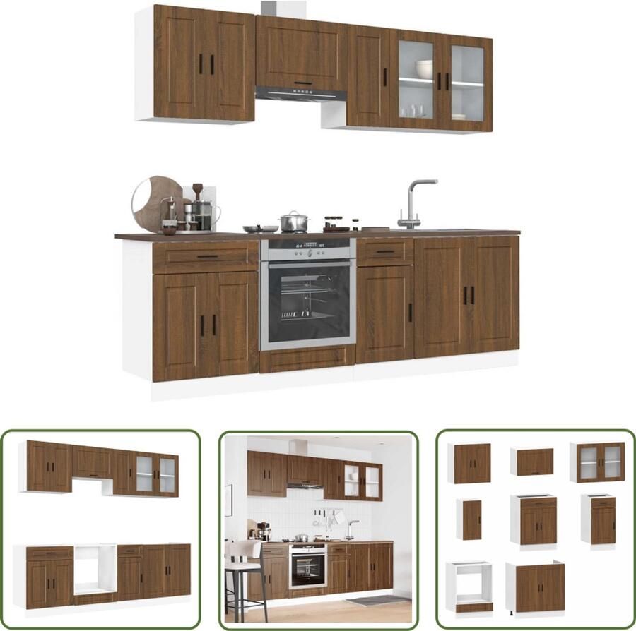 The Living Store 8-delige Keukenkastenset Kalmar bewerkt hout bruin eikenkleur Keukenkasten Houten Keukenkasten Bruine Eiken Meubels Keukenopstelling Kastensets