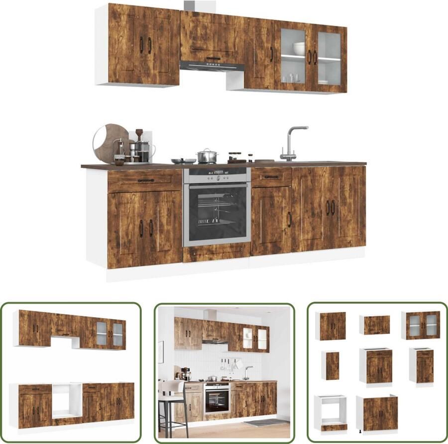VidaXL Keukenopstelling Keuken Kast 8-delige Keukenkastenset Kalmar bewerkt hout gerookt eiken Houten Keukenkasten Roestvrijstalen Keukenkasten Keuken Apparaten