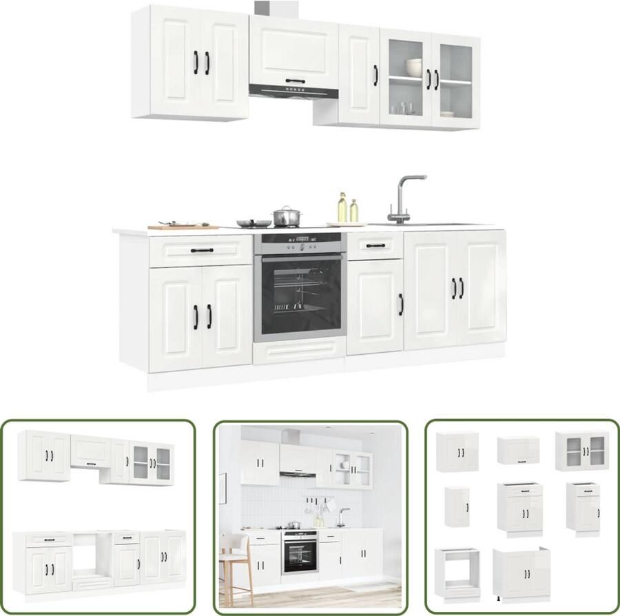 The Living Store 8-delige Keukenkastenset Kalmar bewerkt hout glanzend wit Keukenkasten Houten Keukenkasten Kookeiland Keukenopstelling Keukenmeubels