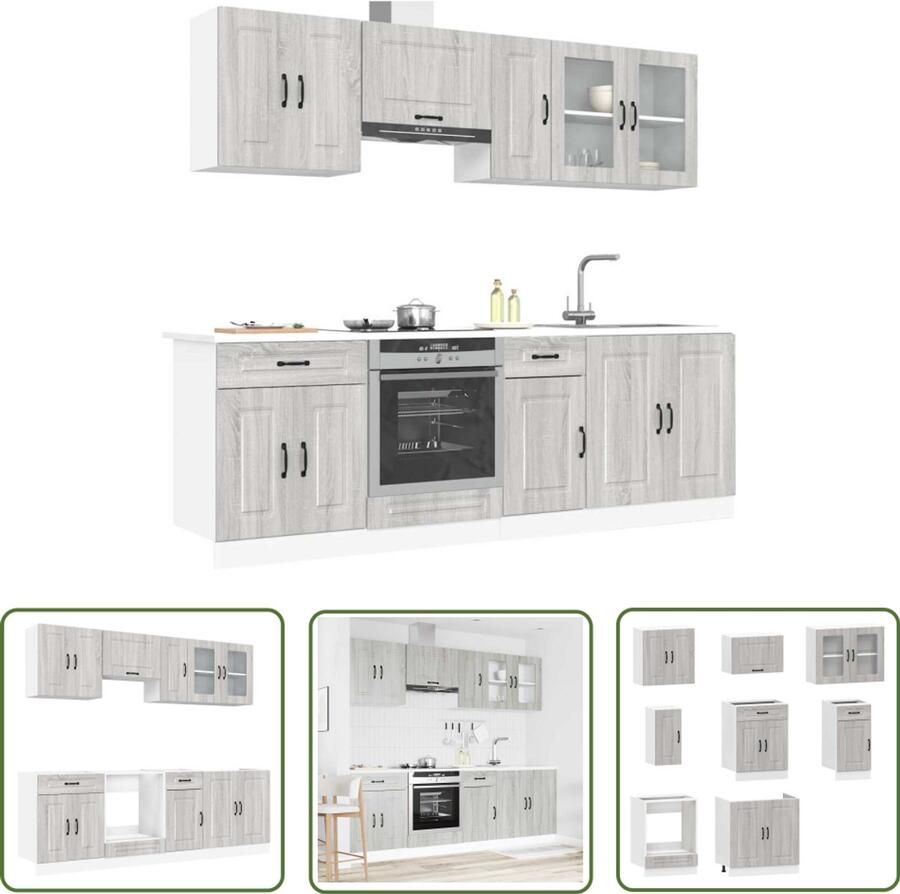 The Living Store 8-delige Keukenkastenset Kalmar bewerkt hout grijs sonoma eiken Keuken Kast Set Houten Keukenkasten Grijze Keukenkasten Sonoma Eiken Opslagruimte Keuken