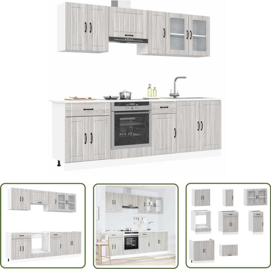 The Living Store 8-delige Keukenkastenset Kalmar bewerkt hout grijs sonoma eiken Keuken Kast Keukenkastenset Houten Keuken Grijze Keuken Sonoma Eiken