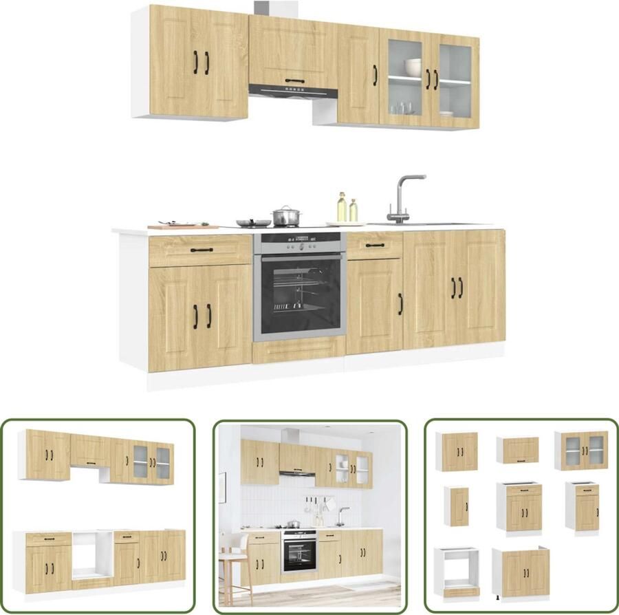 The Living Store 8-delige Keukenkastenset Kalmar bewerkt hout sonoma eikenkleur Keukenkasten Houten Keukenkasten Keukenkast Set Sonoma Eiken Keuken Kalmar Serie