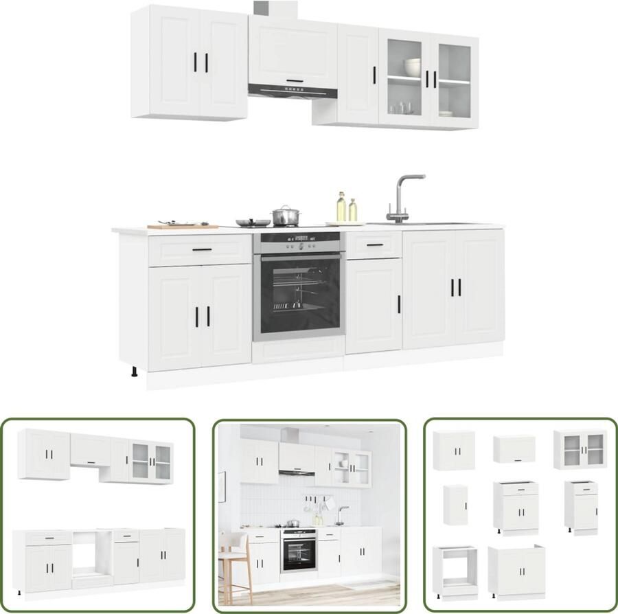The Living Store 8-delige Keukenkastenset Kalmar bewerkt hout wit Keuken Kast Houten Keuken Witte Keuken Keukenkastenset Opslagoplossing Keuken