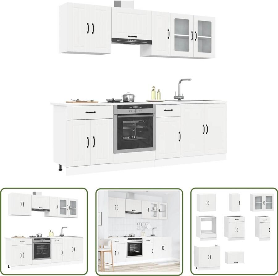 The Living Store 8-delige Keukenkastenset Kalmar bewerkt hout wit Keuken Kast Set Witte Keuken Houten Keuken Kalmar Serie Opslagruimte