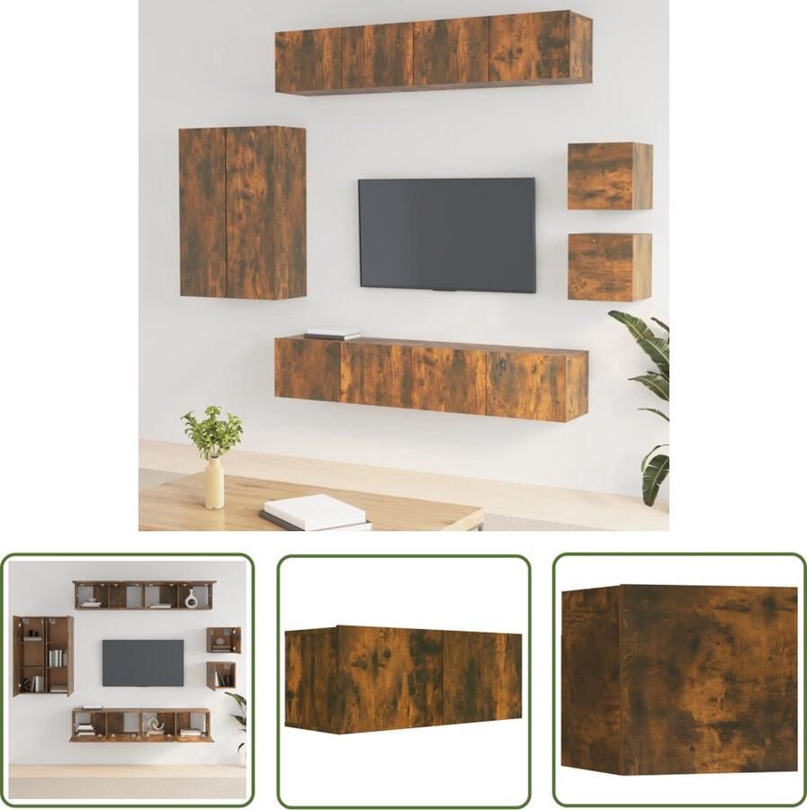 The Living Store TV-meubelset gerookt eiken 4x 80x30x30cm 2x 30.5x30x90cm 2x 30.5x30x30cm TV Meubels Houten TV Kast Wandmontage TV Kast Bruine TV Kast Salon Meubilair - Foto 2