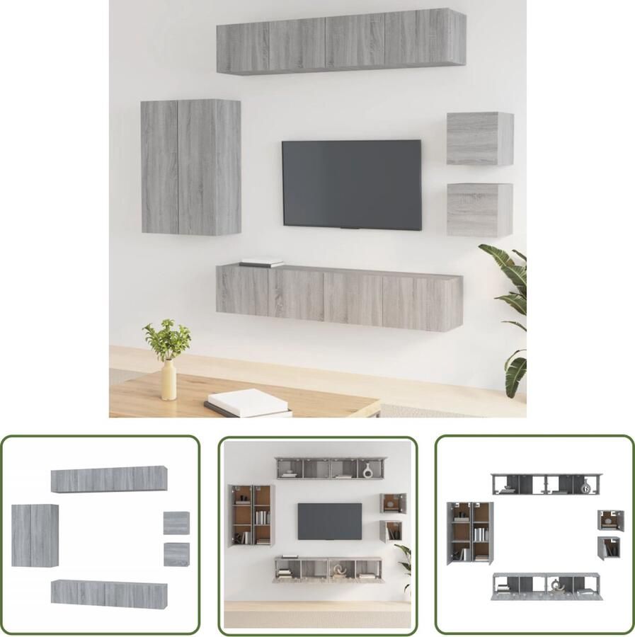 The Living Store Televisiemeubelset Grijs Sonoma Eiken 4x80x30x30cm 2x30.5x30x90cm 2x30.5x30x30cm Televisiesecretaris Salontafel Houten Kast Wandmontage Grijze Eik - Foto 2