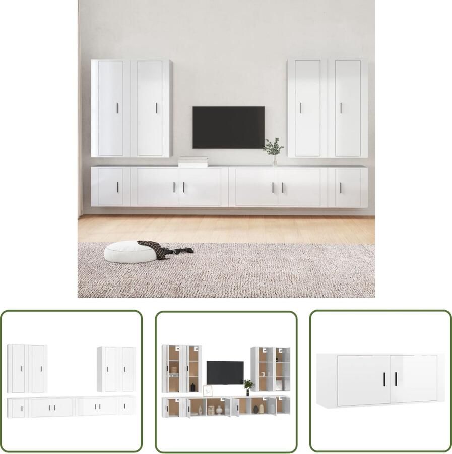 The Living Store Televisiekastenset Classic s TV-meubel 40 x 34.5 x 100 cm Hoogglans wit Tv Kast Tv Meubel Salontafel Houten Tv Stand Opbergkast - Foto 2