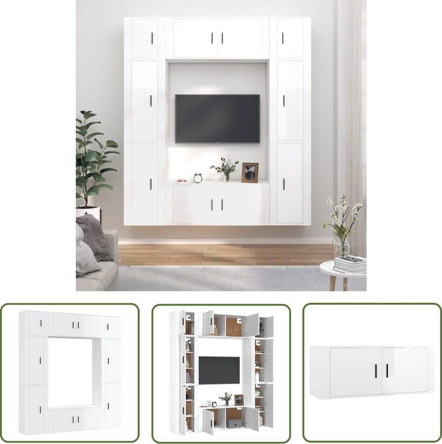 The Living Store TV Meubelset Hoogglans wit 2x 100x34.5x40 cm 4x 40x34.5x80 cm 2x 40x34.5x40 cm Tv Meubel Tv Kast Salontafel Houten Tv Stand White Furniture - Foto 2