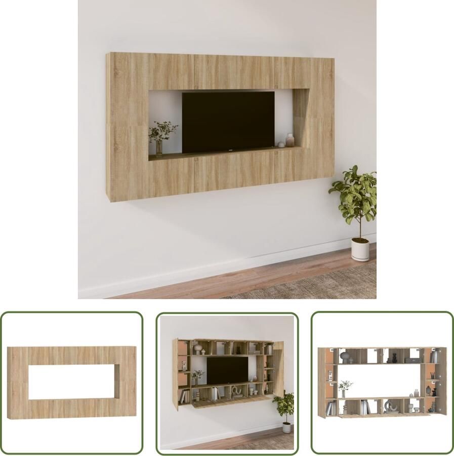 The Living Store Televisiemeubelset Sonoma Eiken 80x30x30 cm 30.5x30x60 cm Tv Meubel Salontafel Houten Tv Stand Wandmontage Tv Televisiesectie - Foto 2