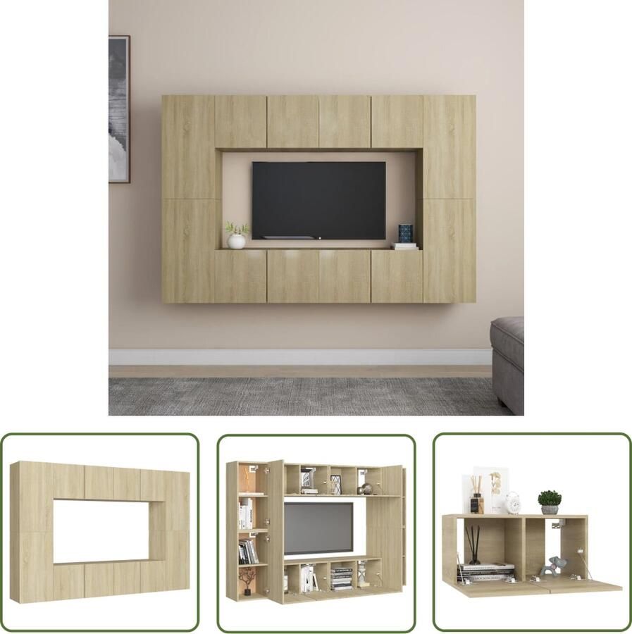 The Living Store Televisiekast Sonoma Eiken Wandmontage Meerdere Vakken Eenvoudig Onderhoud Spaanplaat 60 x 30 x 30 cm 30.5 x 30 x 60 cm Montage Set van 4 Tv Meubel Salontafel Wandmontage Houten Tv Kast Sonoma Eiken - Foto 2
