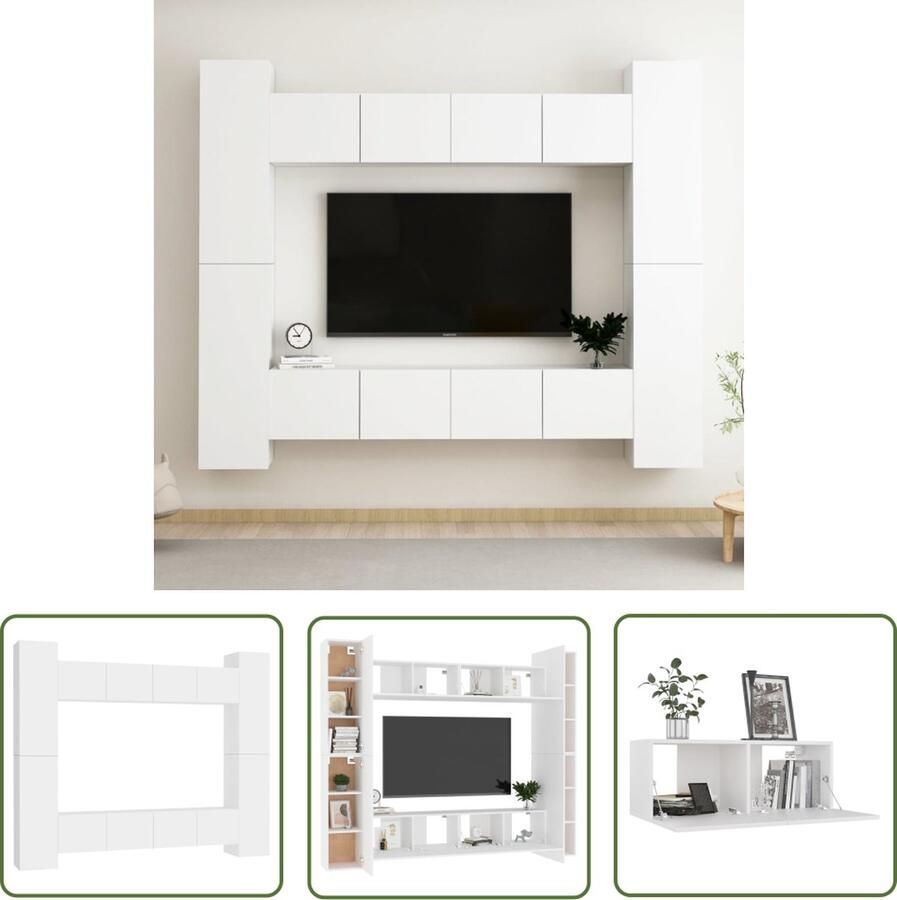 The Living Store Televisiekast Trendy Meubels Afmetingen- 80 x 30 x 30 cm en 30.5 x 30 x 90 cm Kleur- wit Materiaal- spaanplaat Televisiesecretaris Tv Meubilair Salontafel Woonkamerinrichting Witte Meubels - Foto 2