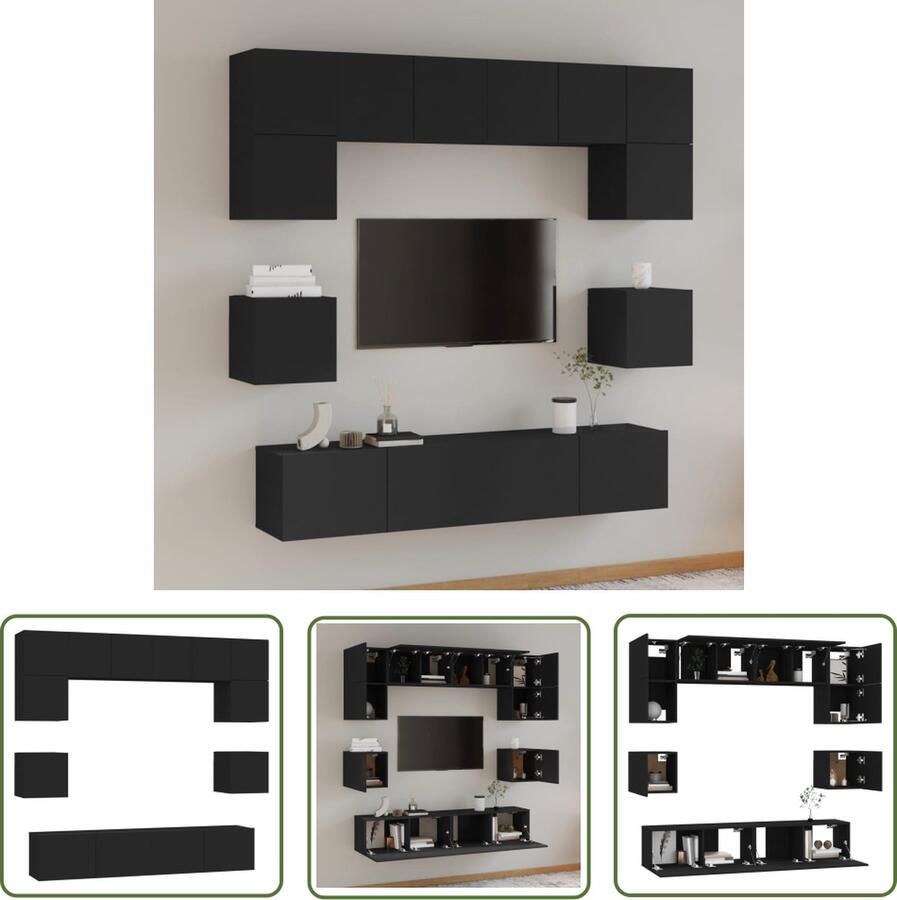The Living Store Televisiemeubel Set Klassiek TV-meubels 60x30x30 cm 80x30x30 cm 30.5x30x30 cm Zwart bewerkt hout Televisiescherm Tv Stand Houten Tv Tafel Mediastand Salontafel - Foto 2