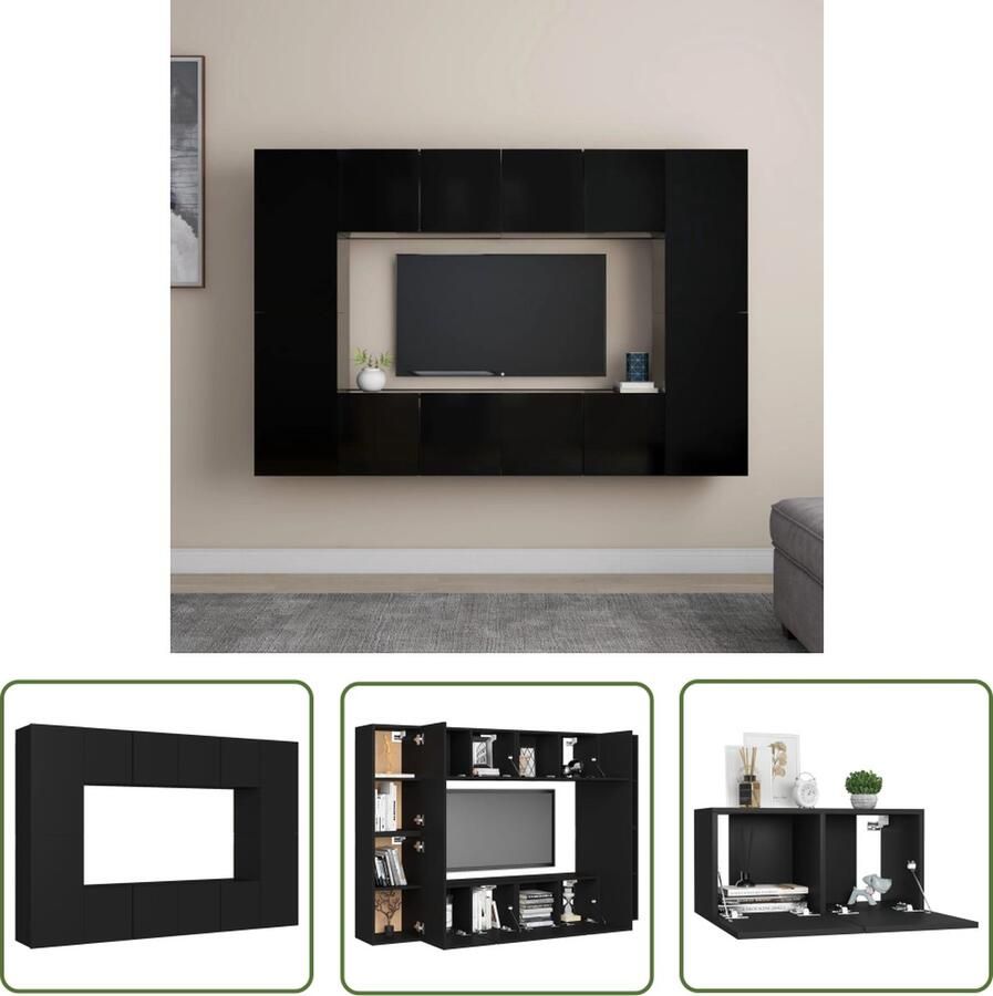 The Living Store TV-meubel Stereokast zwart spaanplaat 60x30x30 cm (L) 30.5x30x60 cm (M) Montage vereist 4x tv-meubel (L) + 4x tv-meubel (M) Tv-meubel Televisiescherm Salontafel Wandmontage Houten Tv-standaard - Foto 2
