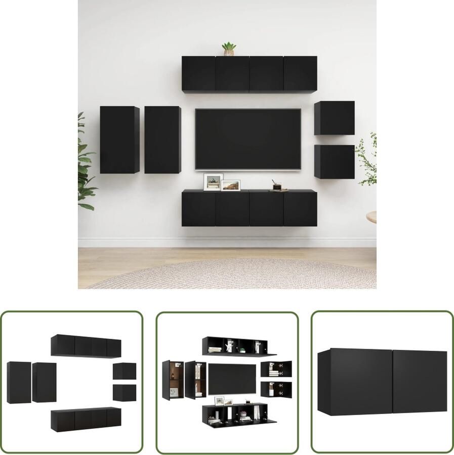 The Living Store Tv-meubelset zwart spaanplaat 30.5 x 30 x 30 cm 30.5 x 30 x 60 cm 60 x 30 x 30 cm Tv Meubelset Houten Tv Kast Wandmontage Tv Kast Tv Salontafel Media Kast - Foto 2