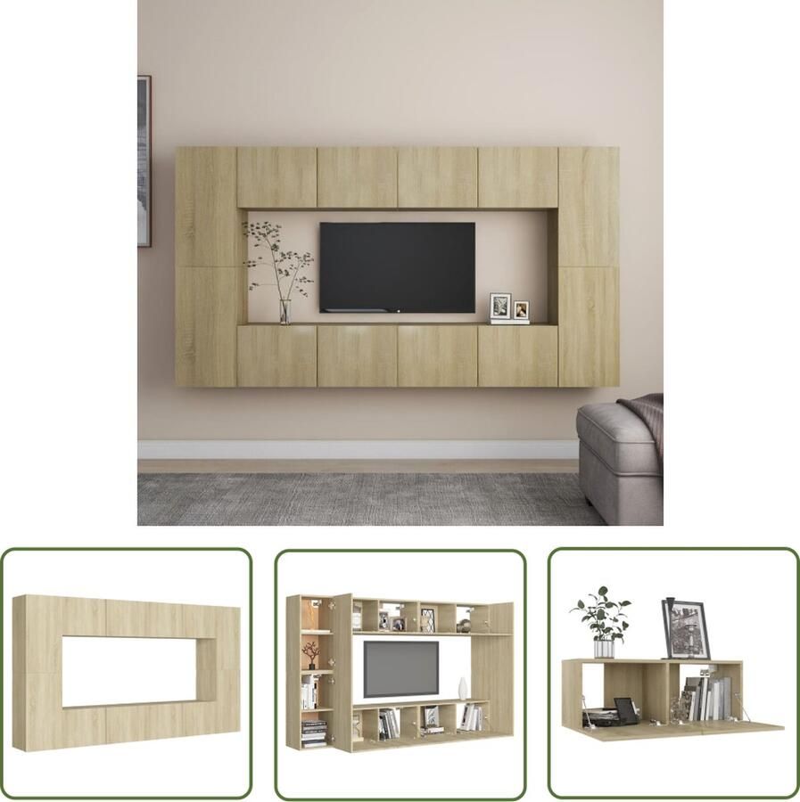 The Living Store Televisiekast Sonoma Eiken Wandmontage Meerdere Vakken Onderhoudsvriendelijk Televisieserie Tv Meubel Salontafel Tv Stand Wandmontage - Foto 2