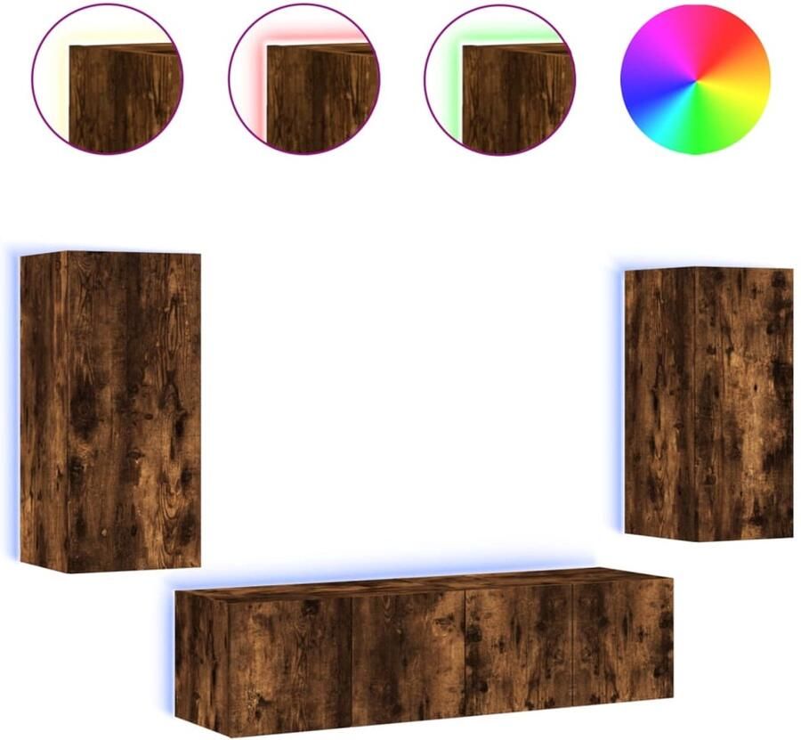 The Living Store 8-delige tv-wandmeubelset met LED bewerkt hout gerookt eiken Tv-wandmeubel Tv-wandmeubels Tv-meubel Televisiemeubel