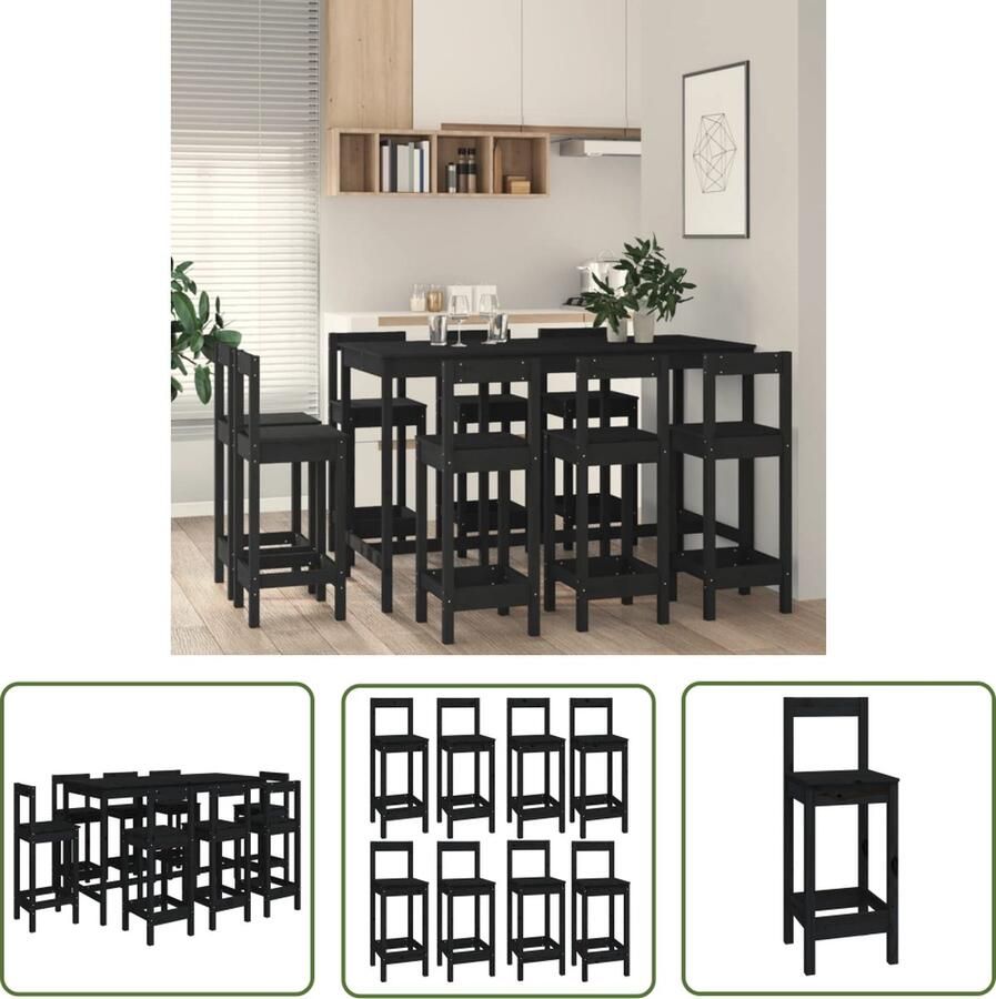 The Living Store Bartafel Black Pine Wood 180 x 80 x 110 cm Sturdy Frame Solid Wood Tabletop Bartafel Zwarte Bartafel Granenhouten Bartafel Eetkamer Set Bistroset