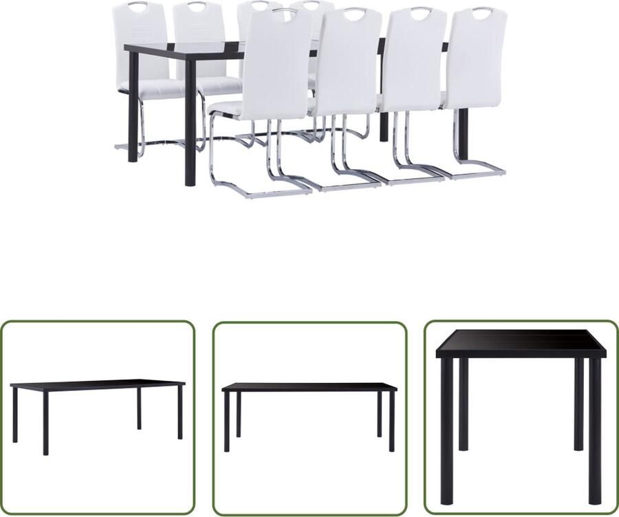 The Living Store Eetset Tafel 200x100x75 cm (LxBxH) Gehard glas en metaal Stoelen 42x52x100 cm (BxDxH) Kunstleren bekleding Wit 8 stuks Eetkamerset Eettafels Dining Chairs Salontafel Meubels