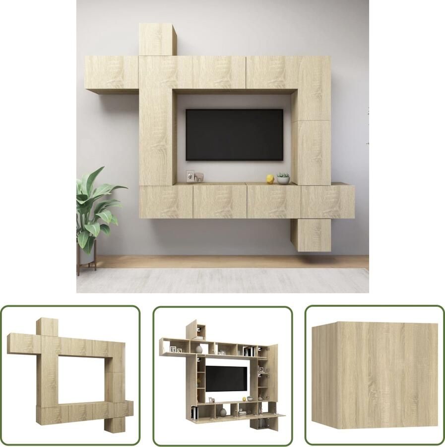 The Living Store televisiemeubelset Sonoma eiken Spaanplaat 30.5 x 30 x 30 cm 100 x 30 x 30 cm 30.5 x 30 x 90 cm 30.5 x 30 x 60 cm Tv Kast Tv Meubel Salontafel Woonkamerdecoratie Eiken Meubilair - Foto 2