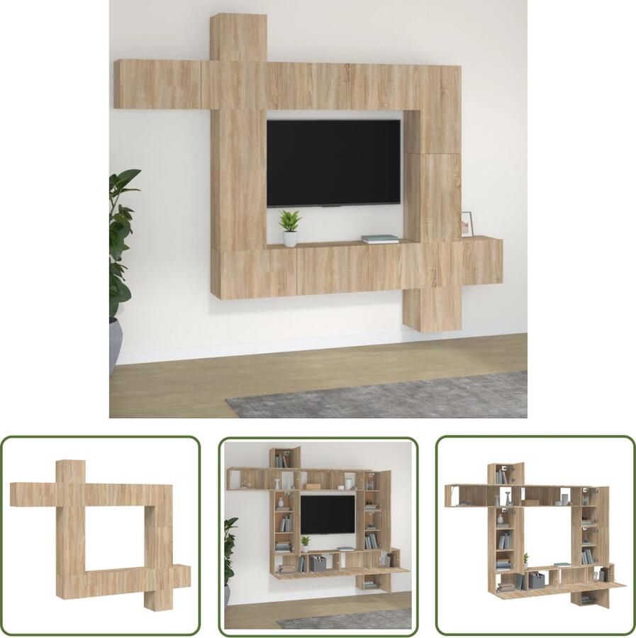 The Living Store 9-delige Tv-meubelset bewerkt hout sonoma eikenkleurig Tv Meubel Houten Tv Kast Sonoma Eiken Tv Stand Wandmontage Tv - Foto 3