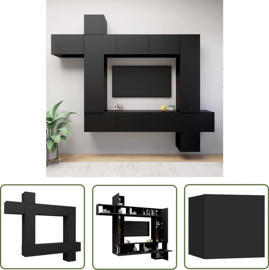 The Living Store Televisiemeubelset Hangend Spaanplaat Zwart maten Montage vereist (150 karakters) Tv-meubelset Tv Kast Tv Kasten Media Kast Wandmontage - Foto 2