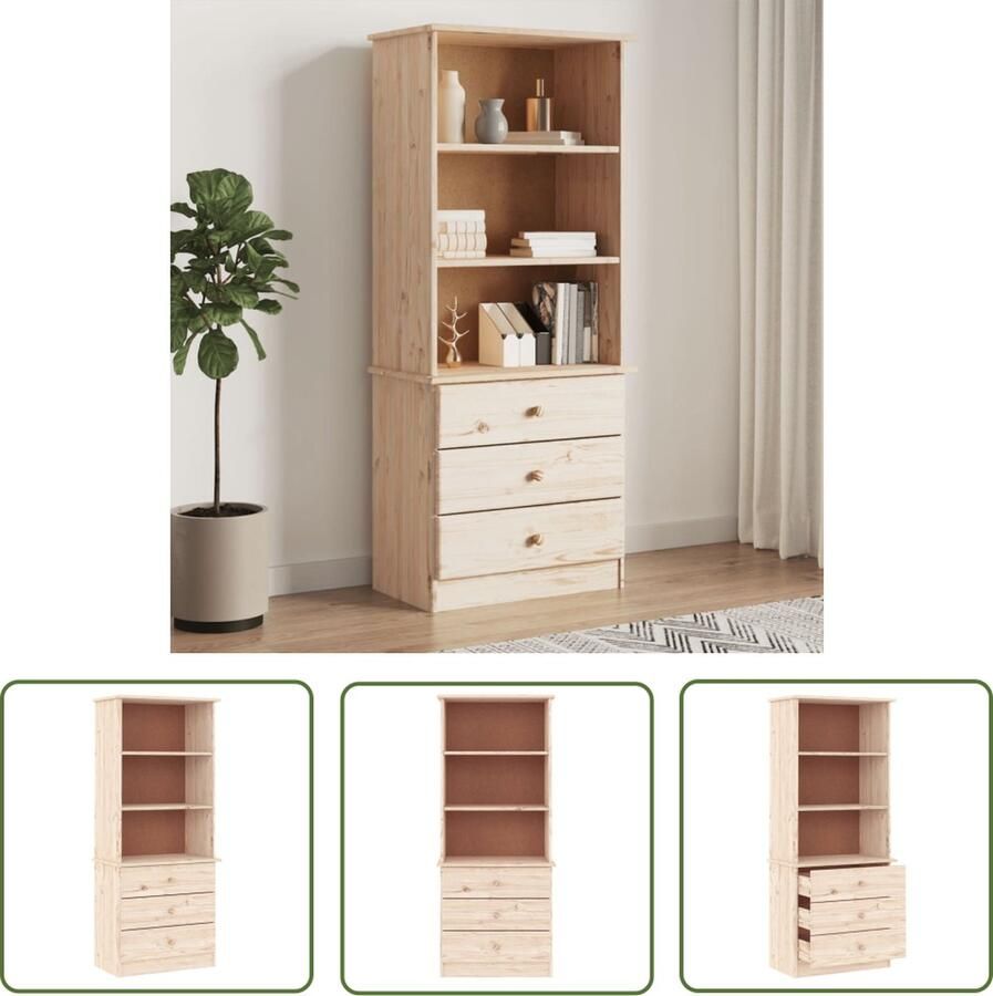 The Living Store Boekenkast met lades ALTA 60x35x142 cm massief grenenhout Boekenkast Houten Boekenkast Grenenhouten Boekenkast Vintage Boekenkast Rustic Boekenkast - Foto 2