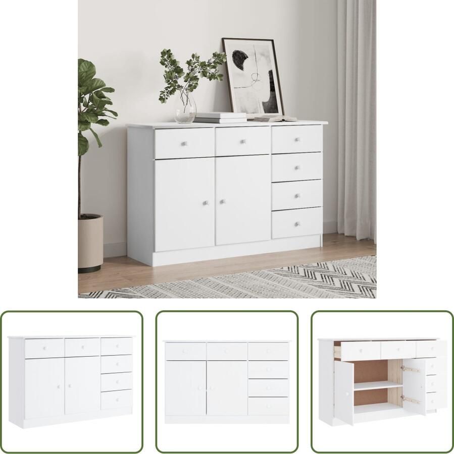 The Living Store Dressoir ALTA 112x35x73 cm massief grenenhout wit Dressoir Houtsoort Grenenhouten Dressoir Vintage Dressoir Landelijke Dressoir