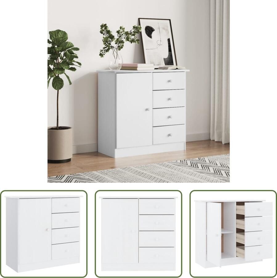 The Living Store Dressoir ALTA 77x35x73 cm massief grenenhout wit Dressoir Houtsoort Grenenhouten Dressoir Opbergmeubel Salontafel